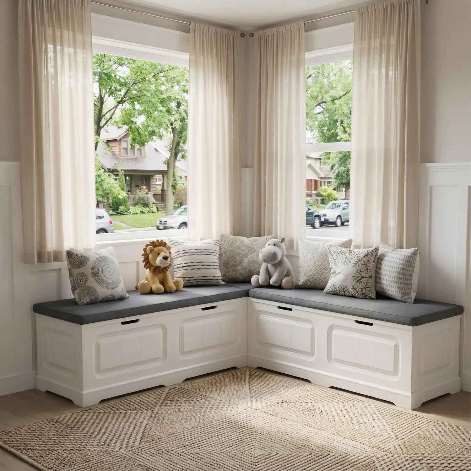 L-Shape Breakfast Nook Bench with Storage & Cushion, Backless Corner Bench with Hidden Compartment for Dining Room, Customized