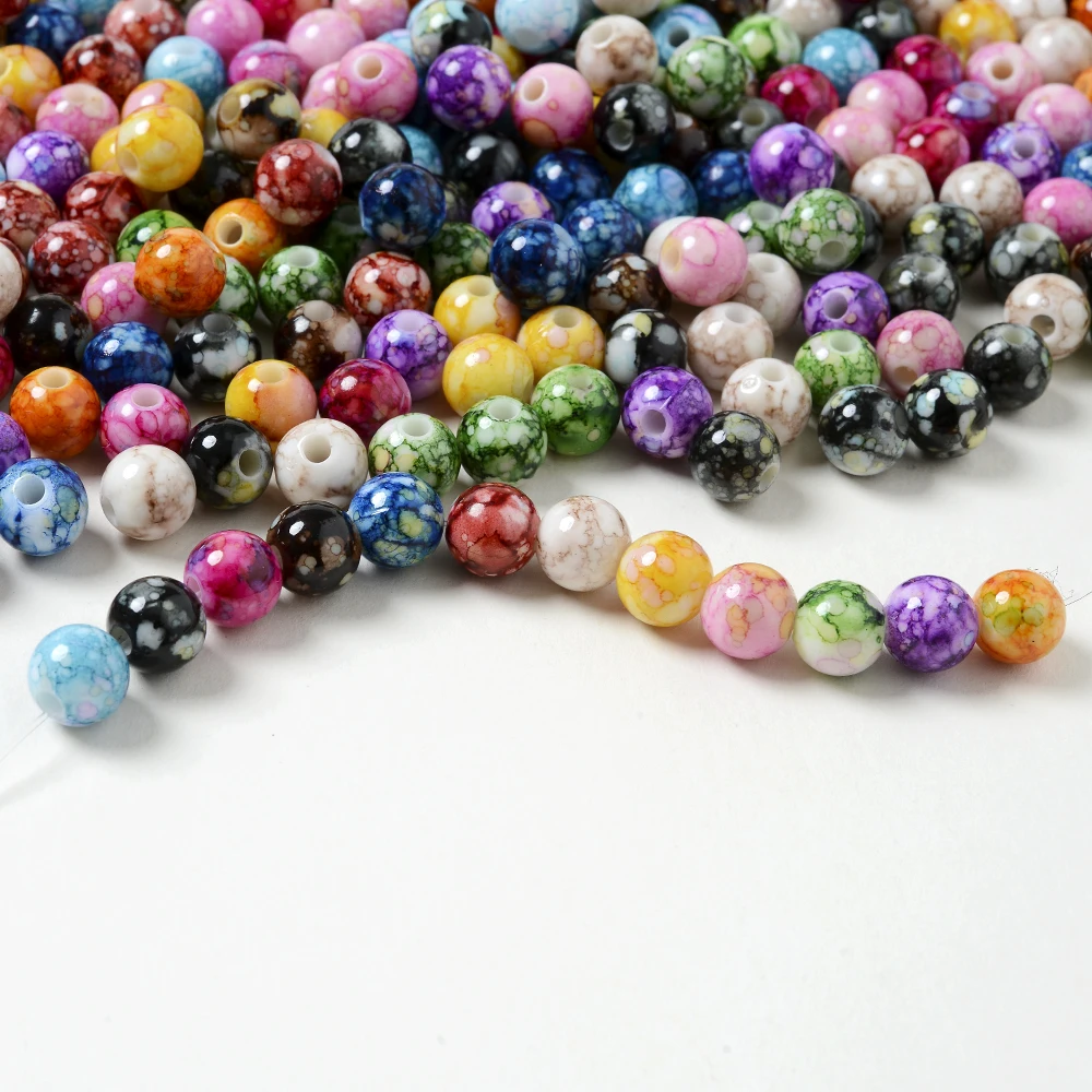 50pcs 8mm Cracked Beads Acrylic Loose Spacer Beads for Jewelry Making Handmade DIY Beaded Bracelet Earring