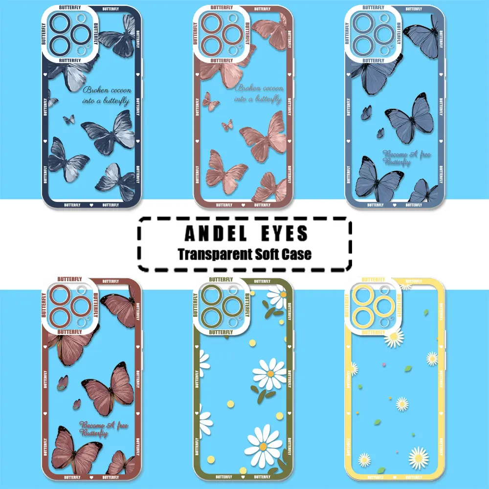 

Retro Butterfly Flower Phone Case For Redmi 13C 12C 12 10C 10 10X 10A 9C 9A 9 8 7 A2 A1 K40 Pro Plus 5G Transparent Cover Cqoues