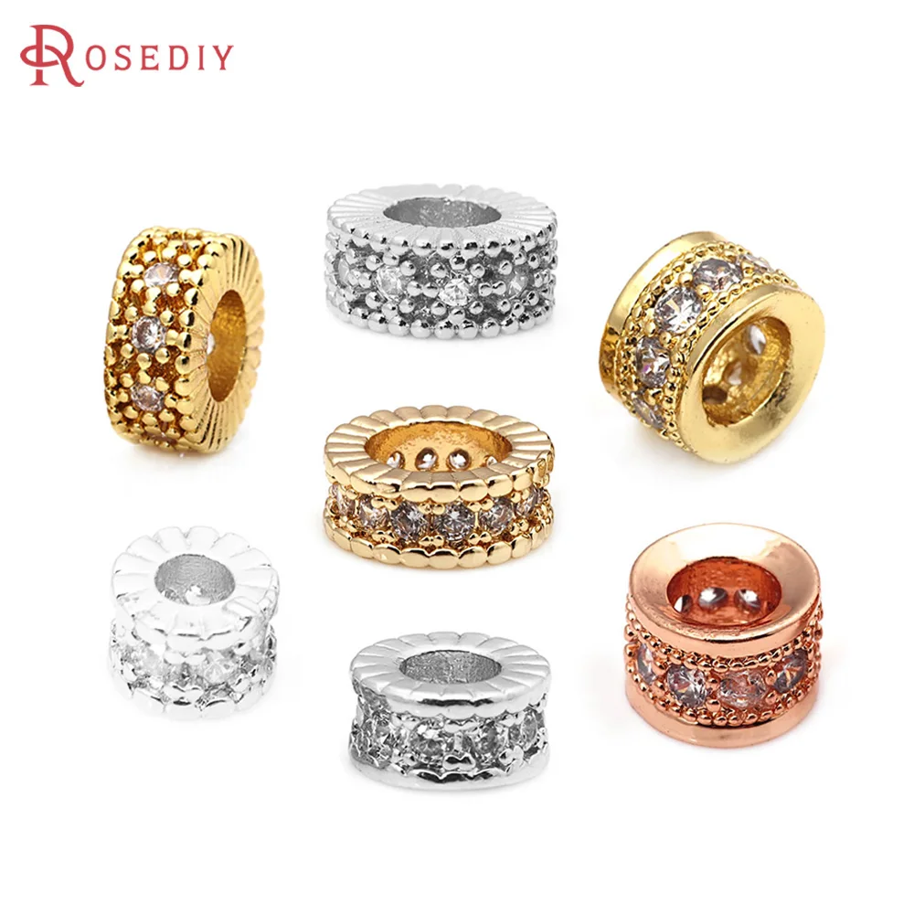 6PCS 4MM 6MM 8MM 18K Gold Color Brass Zircon Wheel Bracelets Spacer Beads Jewelry Accessories Making Rosediy official-website