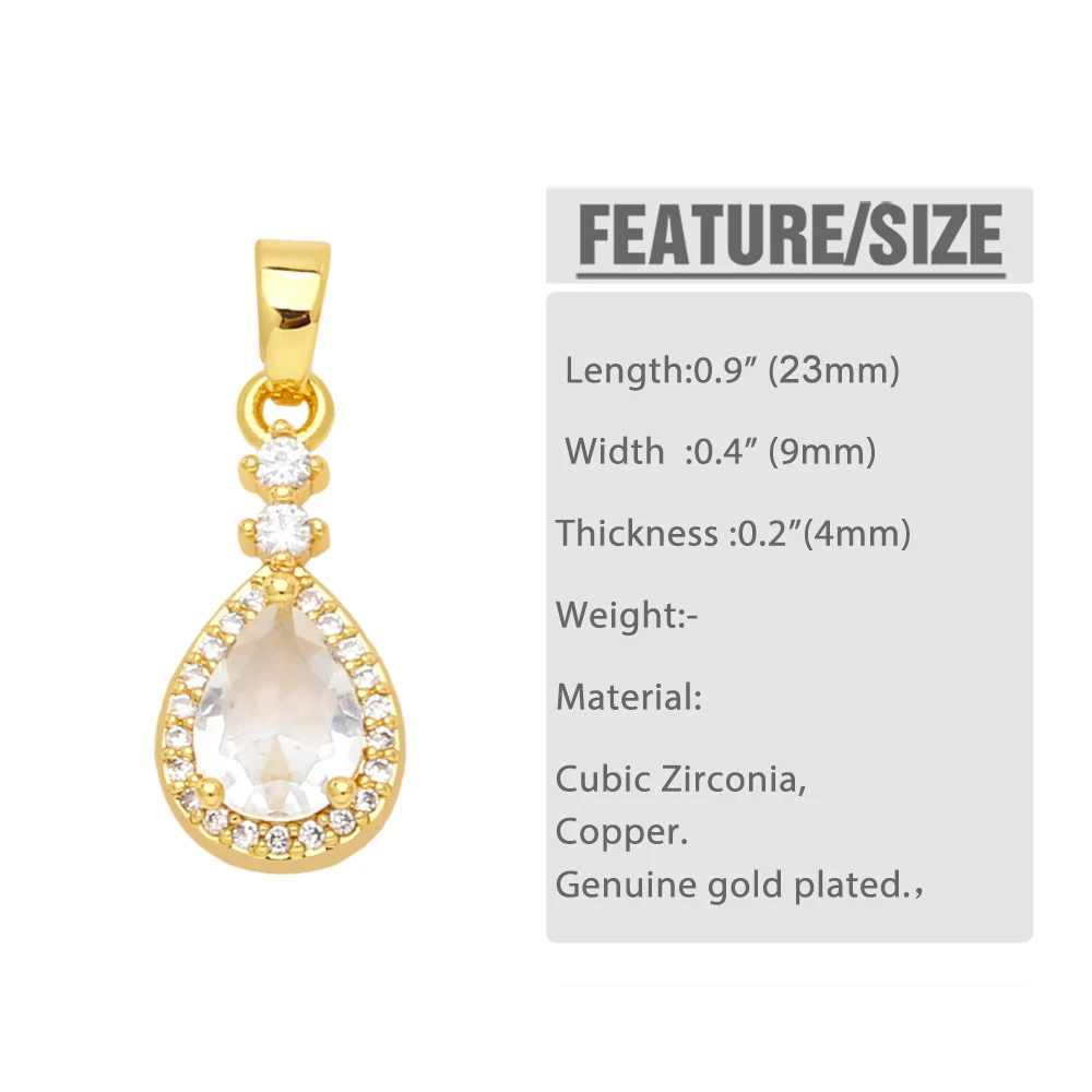 OCESRIO MultiColor Crystal Dropwater Pendant For Necklace Copper Gold Plated CZ Water Drop Jewelry Making Component Pdta894