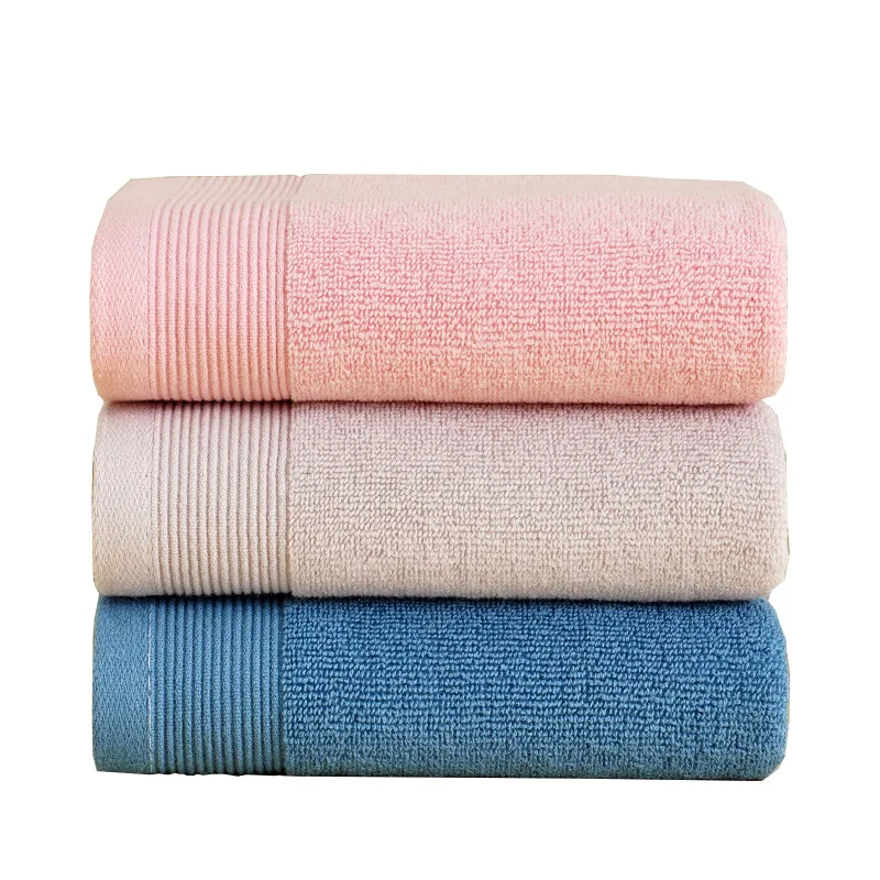 3pcs 34x74cm Stripe Cotton Towels Set - Bathroom Collection Bath Hand Face Hair Shower Towels in Blue Khaki Pink Gift Set