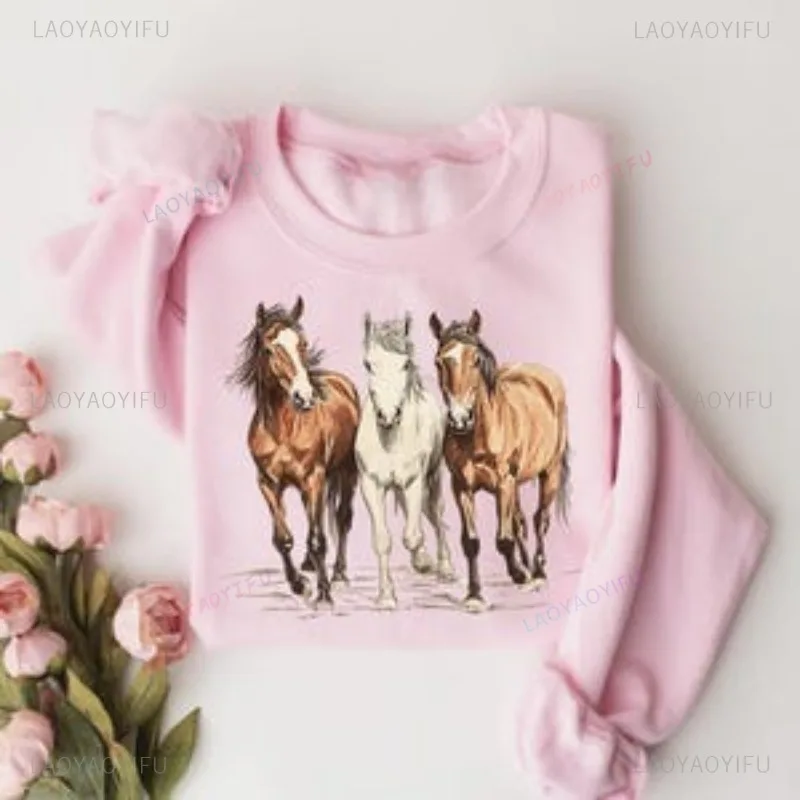 Horse Year Christmas Hoodie Women's Pullover Western Desert Sweatshirt  HorsePrinting Pattern funny Lover Gift Men's Pullover