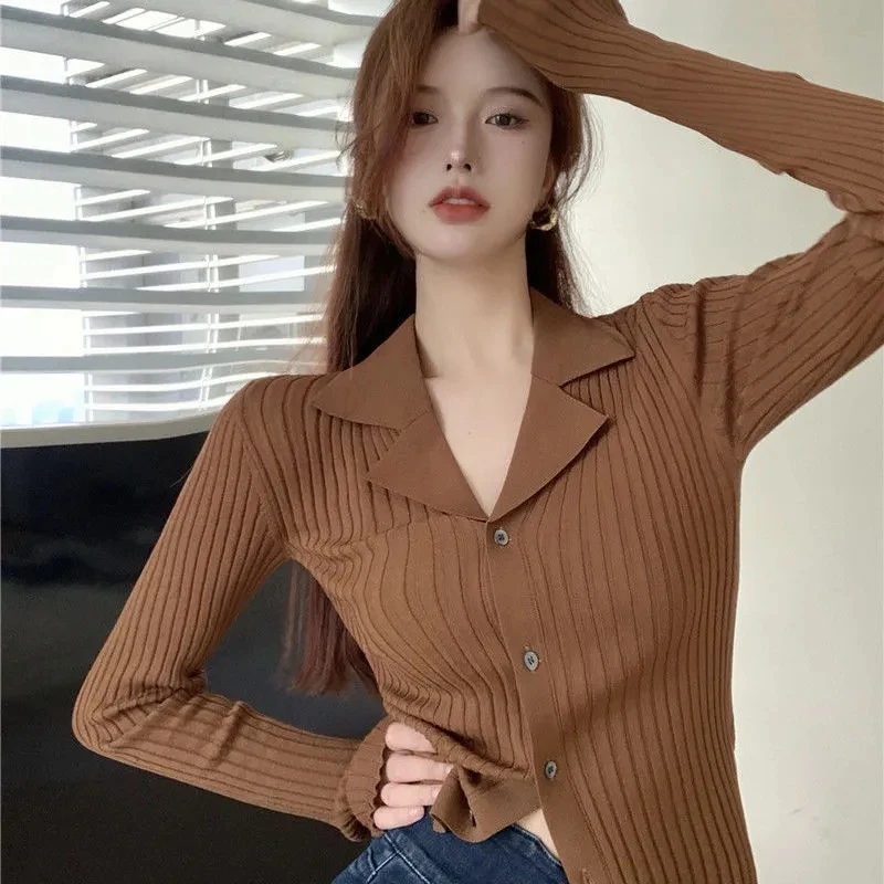 Rimocy schwarz gestrickt V-Ausschnitt Strickjacke Frauen koreanische Mode Langarm Pullover Strickjacken Frau einreihig Slim Fit Pullover Mujer