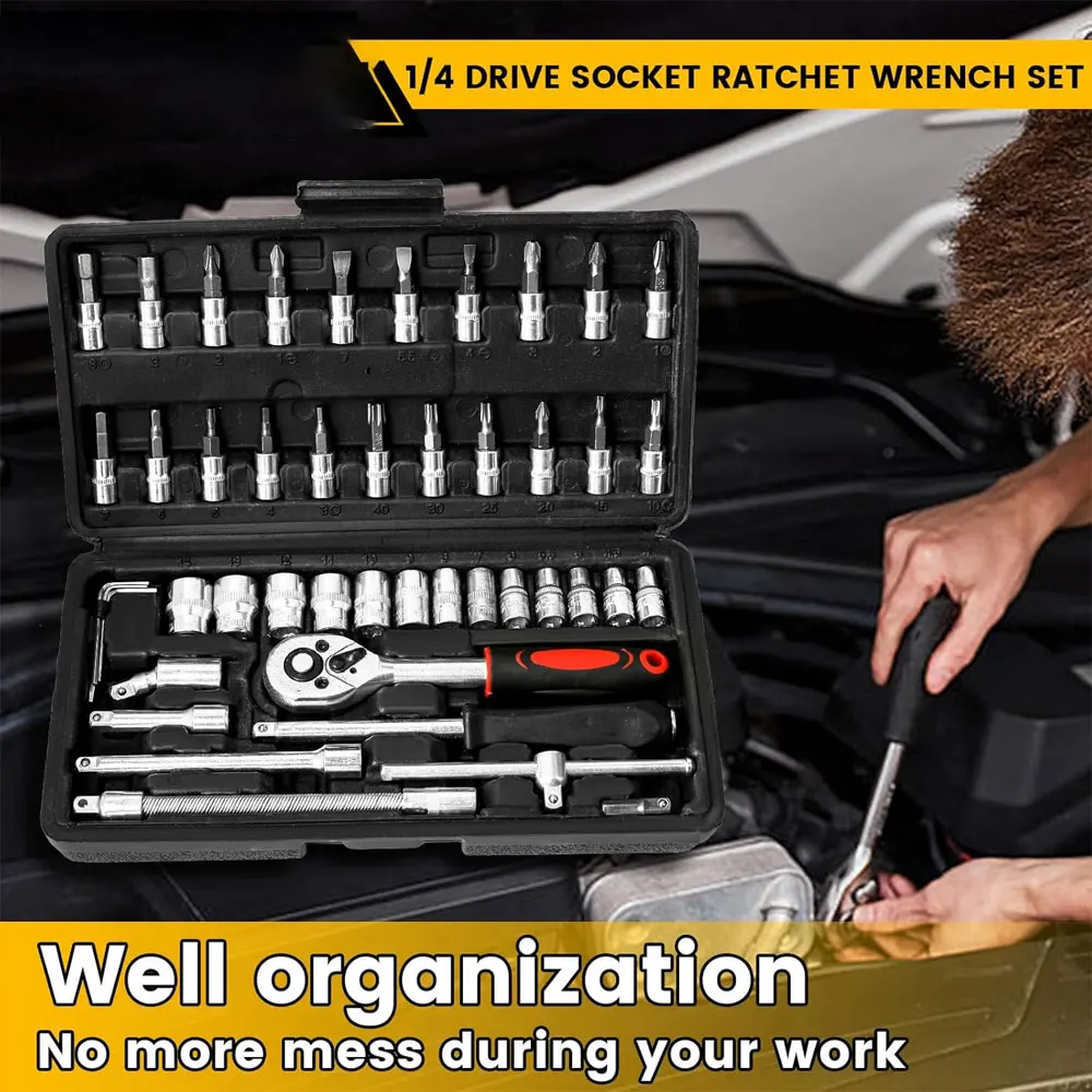 

46pcs Socket Wrench Set Auto Repair Tool Kit Household Ratchet Screwdriver Hardware Toolbox for Car Motorcycle DIY Maintenance