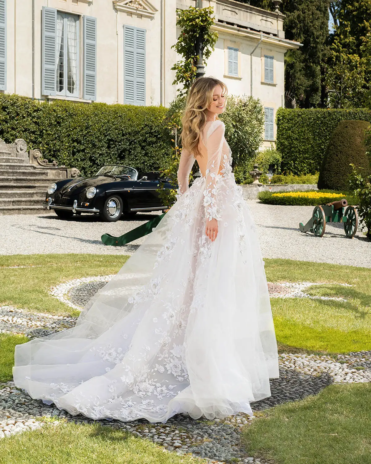 Vestido de novia línea a de hadas con cuello en V, apliques 3D, manga larga, sin espalda, vestidos de novia, Vestido de novia personalizado