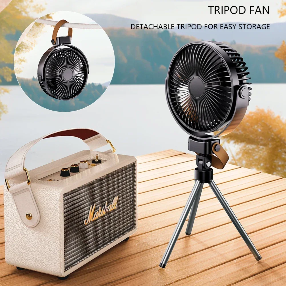 

Portable Electric Camping Fan USB Rechargeable 7000mAh Air Circulating Fan Table Tripod Cooler Fan with Night Light Power Bank