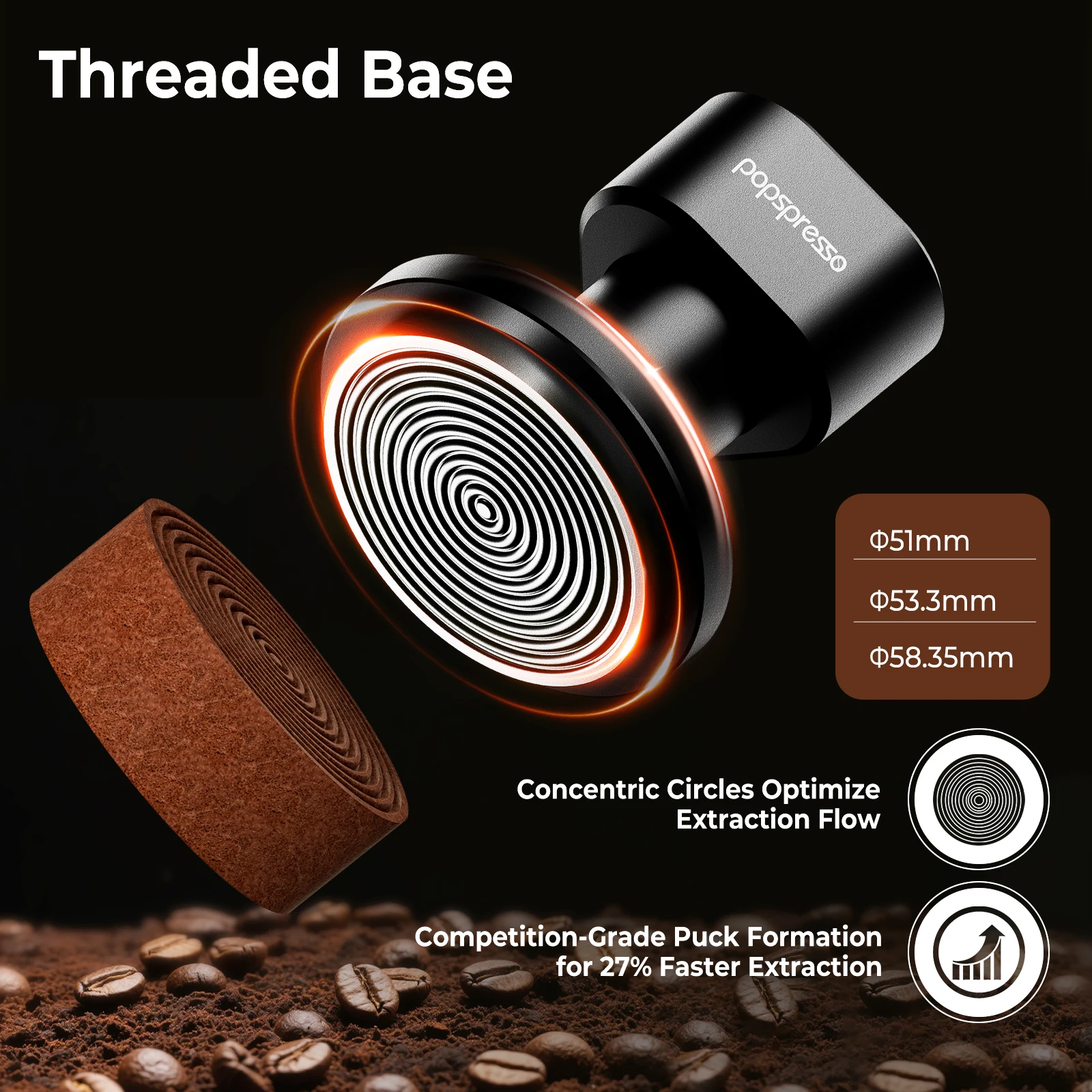 Popspresso Espresso Tamper 15lb/30lb 3 Spring Loaded Coffee Tamper with Sound Feedback,for 51/54/58mm Coffee Machine Accessories