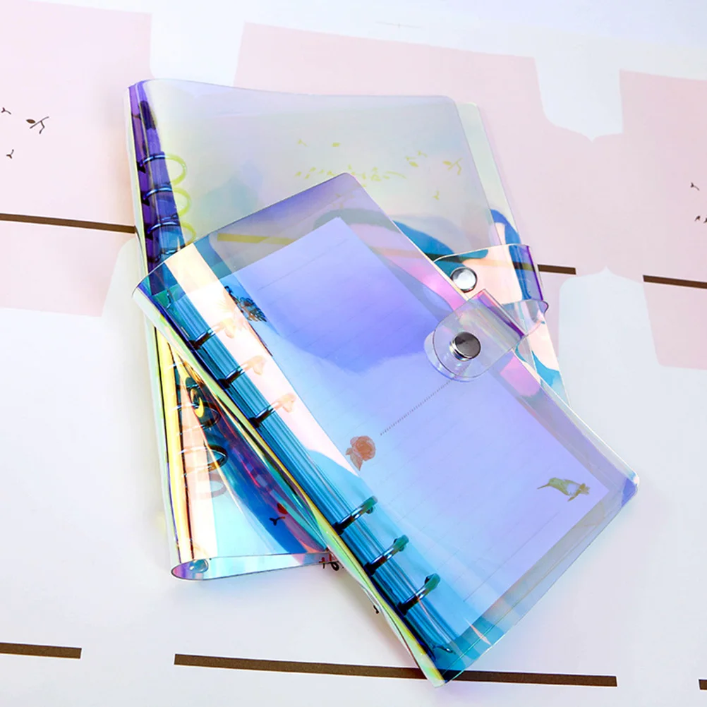 

A6 Pvc Colorful Binder Cover 6 Rings Travel Journal Diary Notebook Planner Transparent Rainbow Style Strong Metal Snap Closure