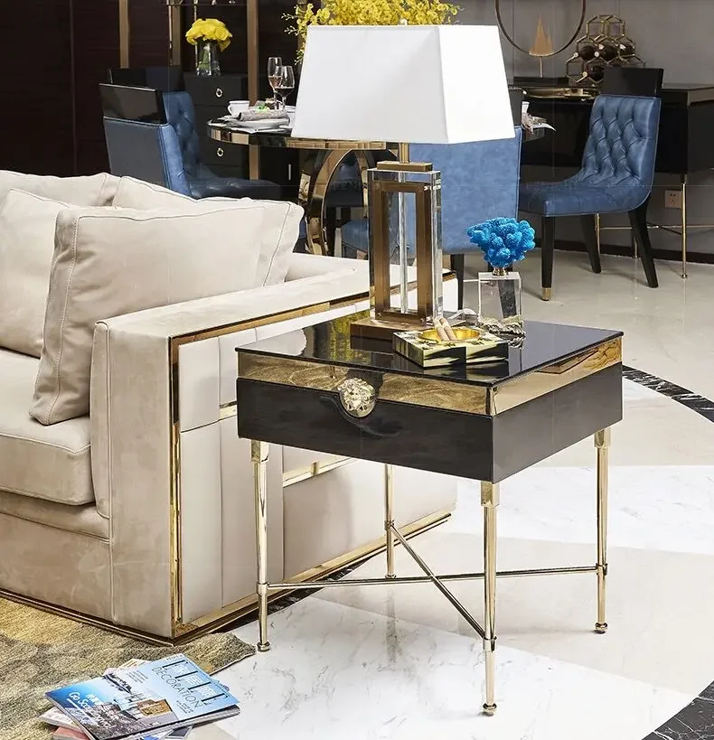 Light luxury black post-modern living room sofa corner table metal furniture stainless steel small coffee table customization