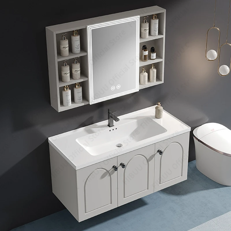 

Wall Mounted Bathroom Vanity Combo with Integrated Ceramic Sink Basin Defog Smart Mirror Cabinet Large Storage Floating Cabinet