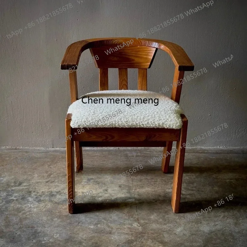 X Household, lamb wool solid wood backrest, leisure chair, retro simple restaurant medieval dining chair
