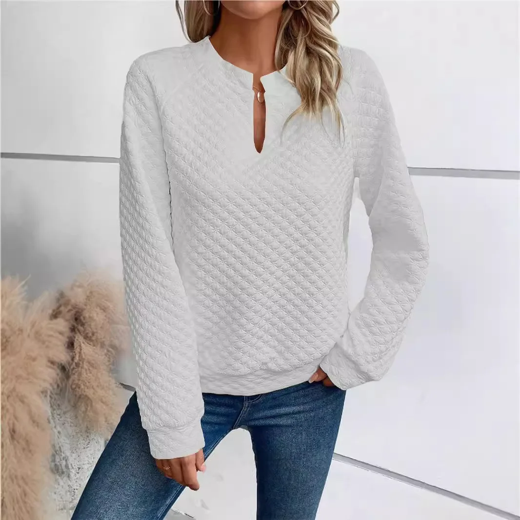 New 2025 Women's Long-sleeved Sweatshirt V-neck Black Fashion Casual Pink White Pullover for Female