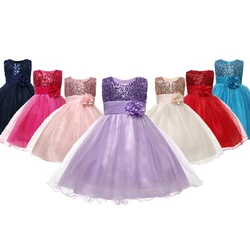 New Sequins Girls Dress Summer Sleeveless Mesh Fashion Little Princess Dress Piano Performance Costume 3-10 Years Kids Clothes