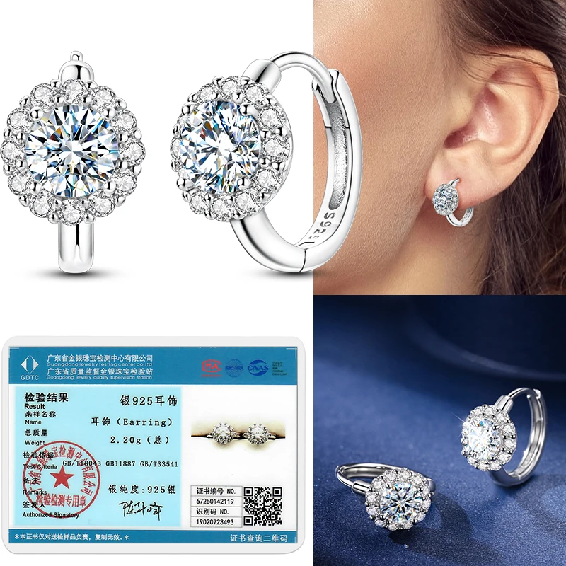 

Серьги-кольца с муассанитом для женщин, стерлинговое серебро 925 пробы, сверкающие серьги 0,5 карата, свадебные ювелирные украшения, подарок