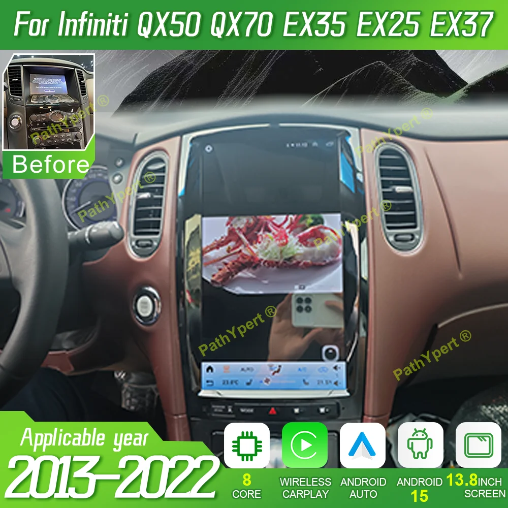 

13.8"Android15 For Infiniti QX50 QX70 EX35 EX25 EX37 2013-2022 Car Radio GPS Navi Auto Stereo Carplay Bluetooth 4G+WiFi HeadUnit