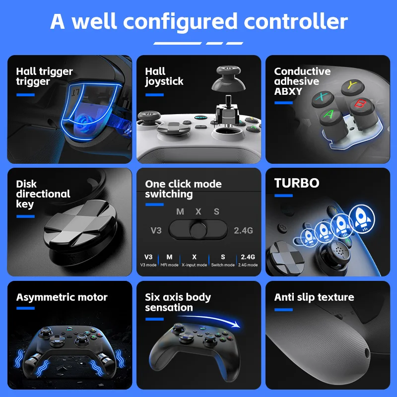 Mobile Game Controller For Switch/IOS /Andriod/PC Support Streaming media/cloud Game Mobile Phone GamePad Hall effect joystick