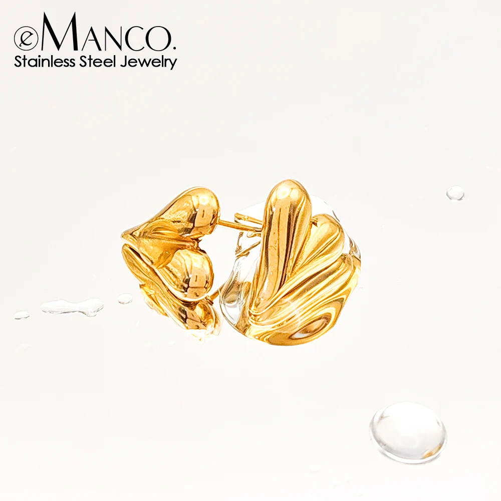 eManco Korean Stainless Steel Heart Piercing Earrings Hip Hop Style Minimalist for Women's Jewelry