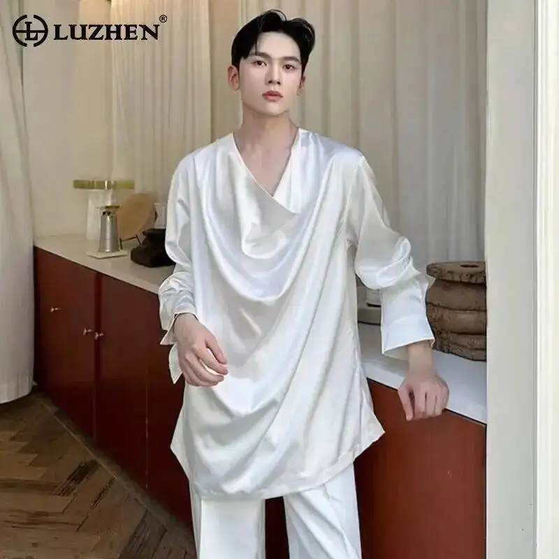 

LUZHEN Temperament Satin High Quality Long Sleeve Shirts Elegant 2025 New Solid Color Fashion Loose Men's Clothes Korean JY7374