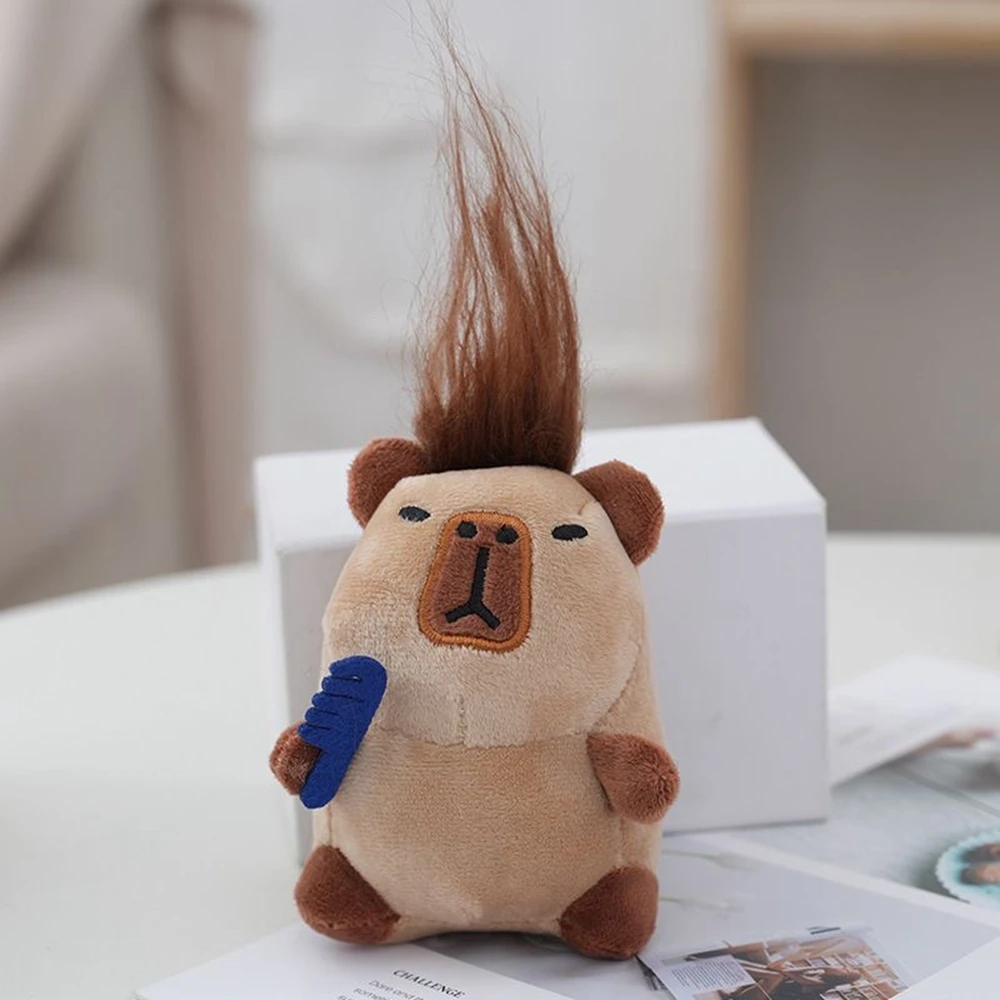 11cm Funny High Appearance Level Handsome Water Sloth Plush Toy Fried Hair Capibara Doll Pendant Capybara Bag Hanging Decoration