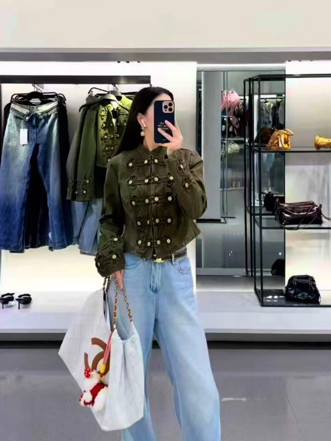 Slim Fit Long Sleeve round Neck Napoléon Denim Jacket Women's Fashion Style Hot Girl Cotton 100% Short Coat Button Closure