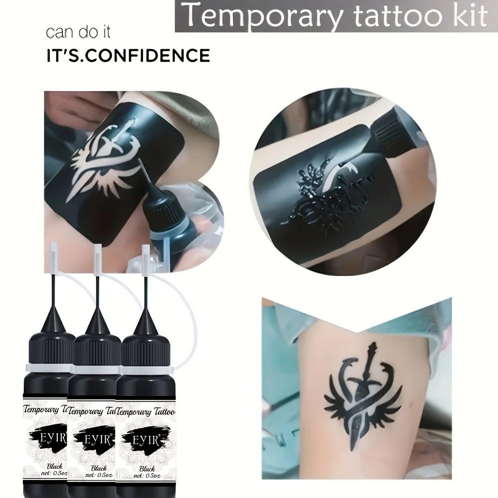 EYIR Temporäres Tattoo-Paste Set 3 Farben mit 5 Henna Handschablonen Wasserfest für Body Art DIY Festival Party – Detail 5