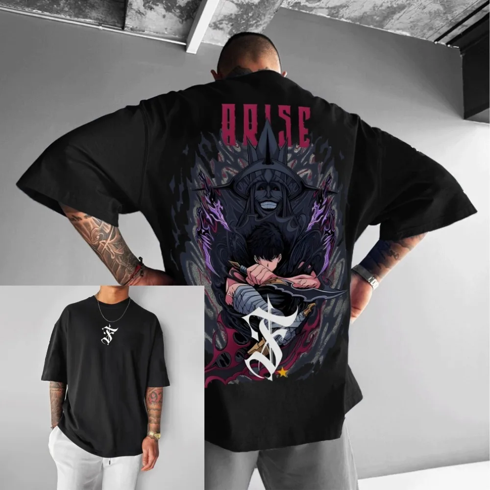 Anime Solo Leveling Arise Print Oversized Men's T-Shirts Summer Y2k Women Cotton Short Sleeve Tee Cotton Casual Tops Streetwear