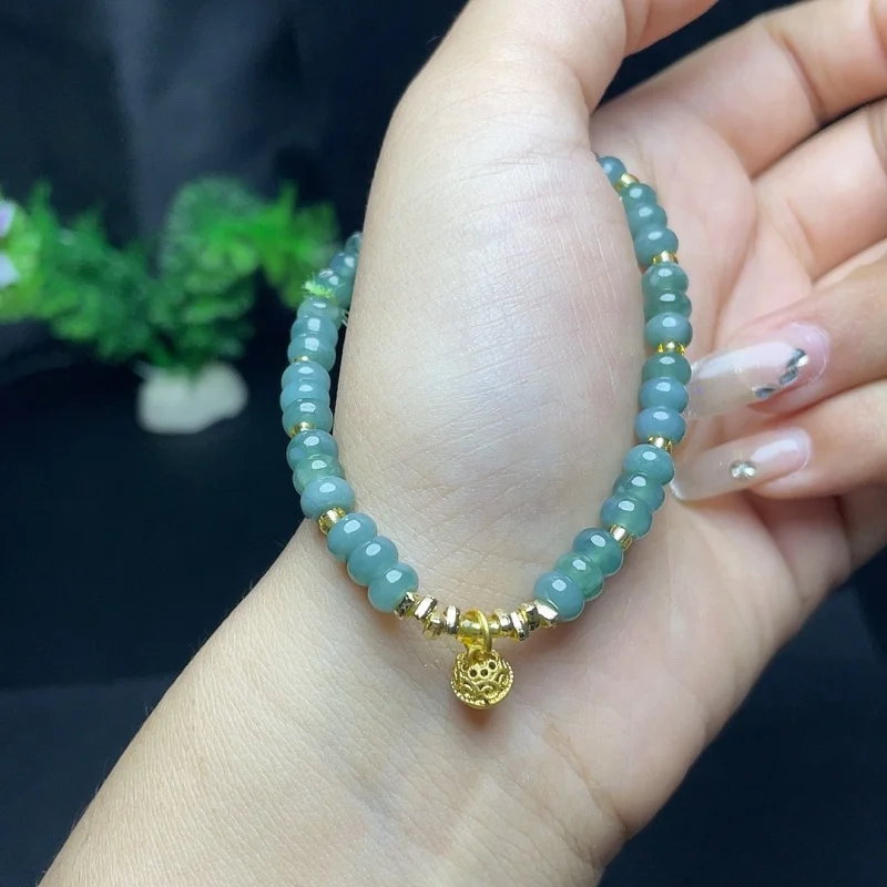 Blue Water Jade with Little Bell Shape Pendant Bracelet Exquisite Affordable Luxury Fashion Niche Bracelet Girlfriends Same Styl