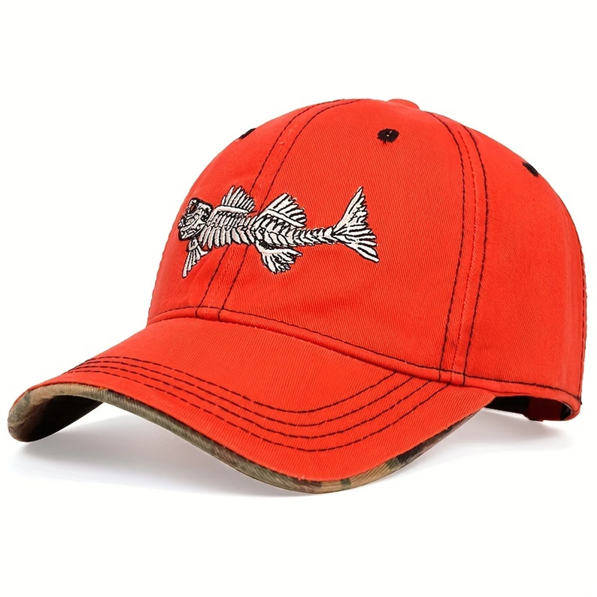 Unisex Fish Bone Embroidery Baseball Caps Spring and Autumn Outdoor Adjustable Casual Hats Sunscreen Hat