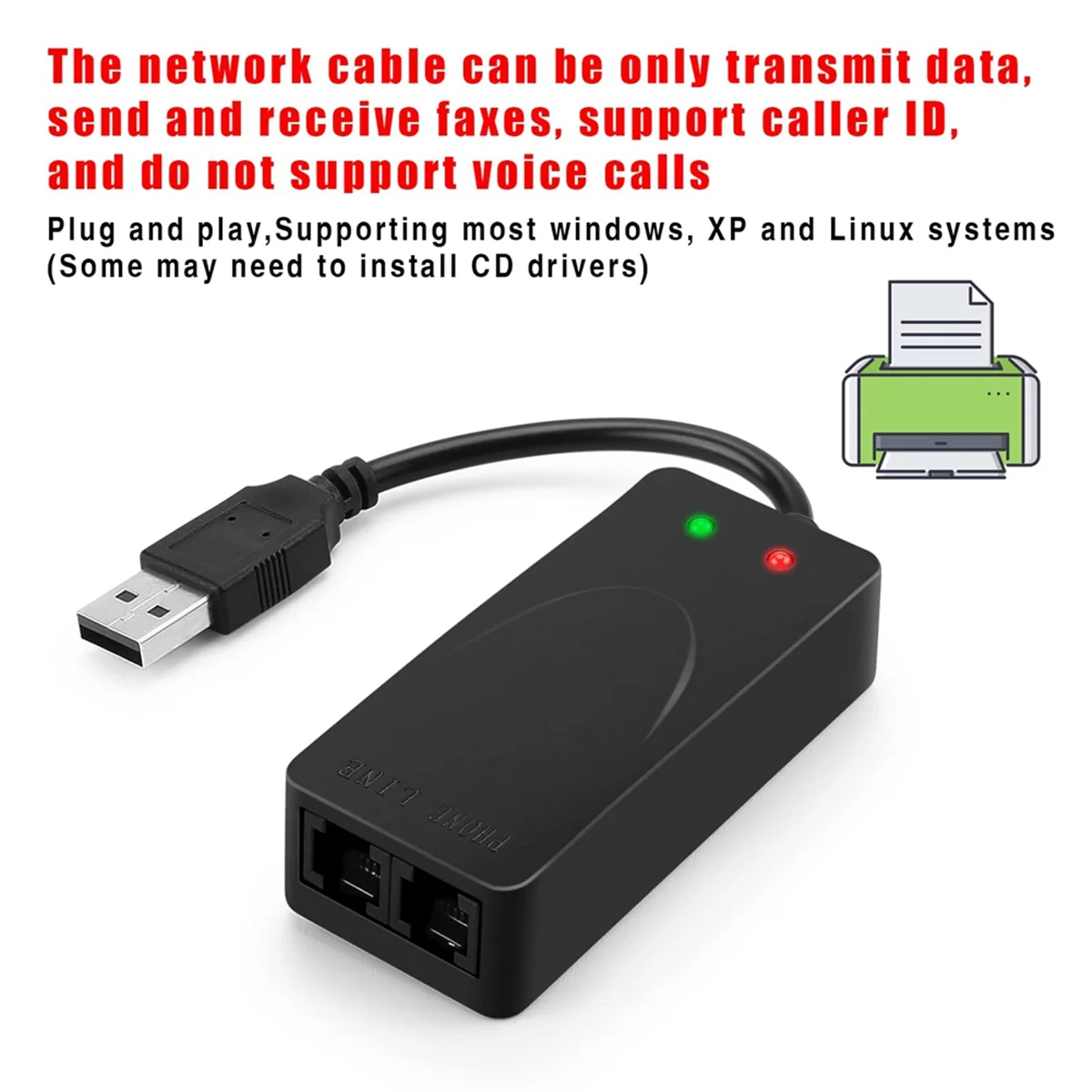 USB Fax Modem Dual Port USB2.0 56K V.92 V.90 External Modem Driver for Win 7 8 10 XP Receive Send Fax on Computer