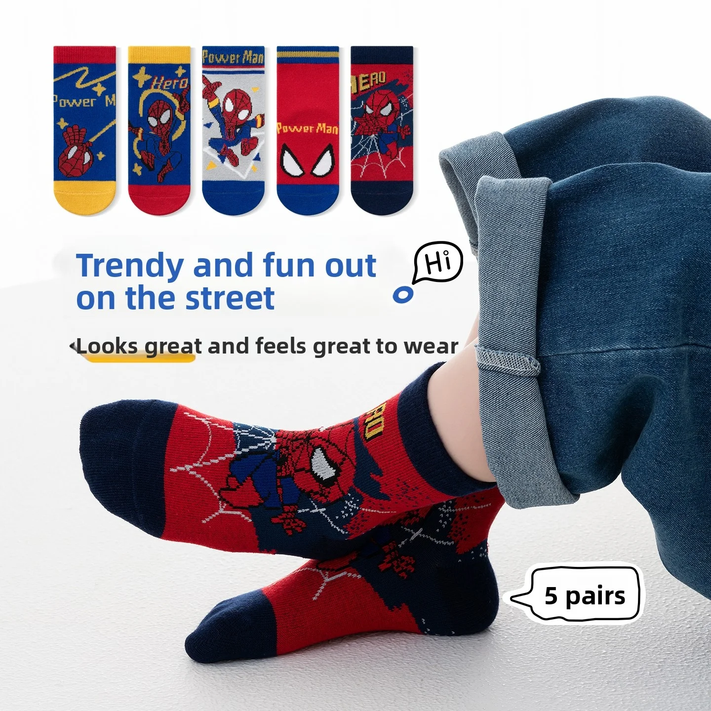 5 pares de calcetines de Spider-Man para niños, calcetines de superhéroes, calcetines de algodón suave para uso diario.