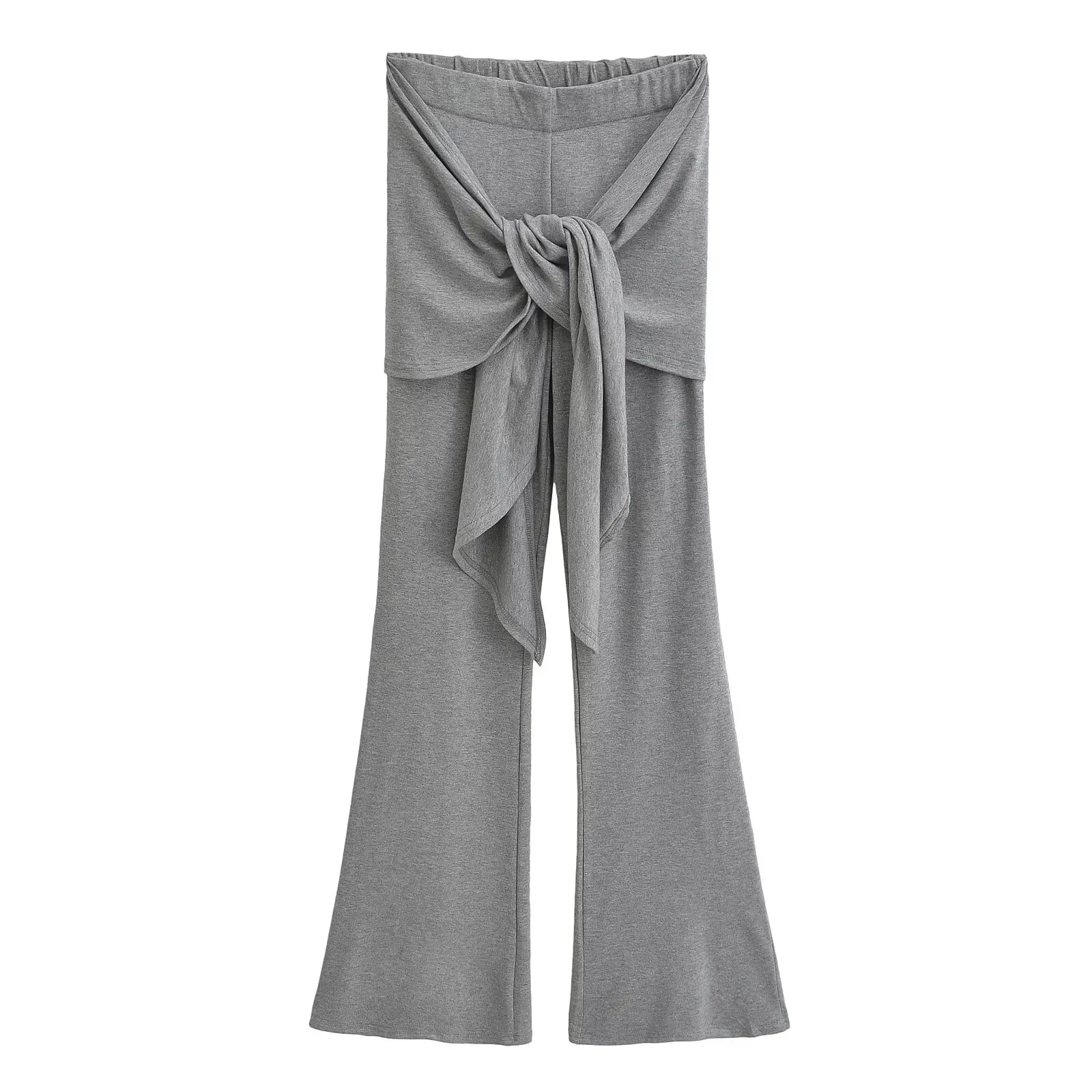 الشارع Sle وهمية قطعتين جرس بوت السراويل منخفضة الخصر التخسيس العصرية المرأة مطاطا عادية واسعة الساق السراويل الطويلة #4