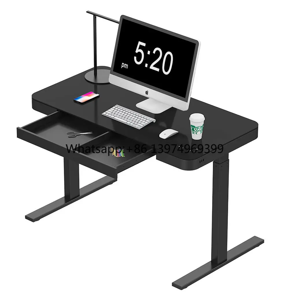 Office Ergonomic Smart Motor Table Glass Top Height Adjustable Computer Electric Standup Desk Sit Stand up Desk Wireless Charge