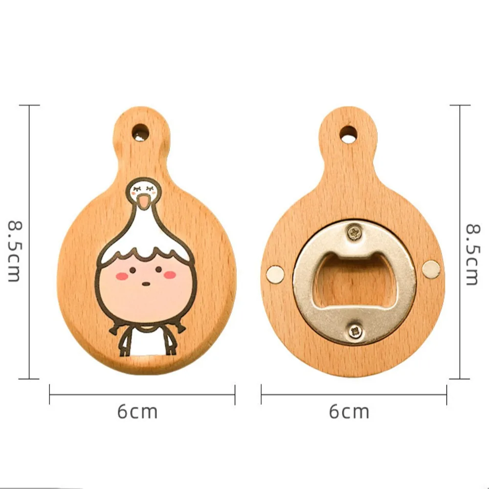 Cartoon Solid Wood Magnetic with Round Handle Beer Cap Catche Beer Bottle Opener Home
