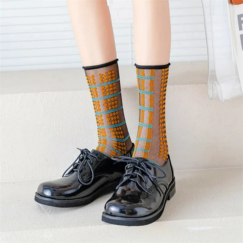 Fashion Women Socks Summer Mesh Thin Long Printed Socks Women Casual Breathable Fresh Flower Korea Style Cute Kawaii Socks