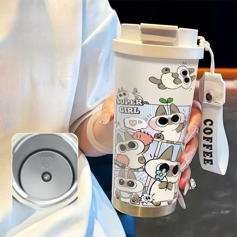 Azuki Isolierflasche Neuer Kreativer Cartoon-Stil und niedliches Design Modisch Einfach Langlebig Große Kapazität Tragbarer Paar-Kaffeebecher Geschenk – Detail 5