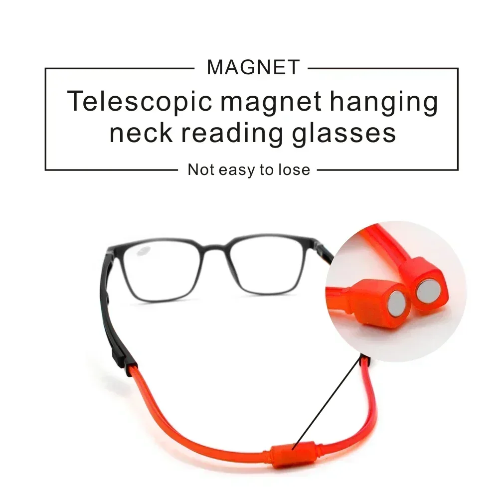 Tr90 Magnetic Reading Glasses for Men Hanging Neck Anti Blue Portable Rectangle Plastic Titanium High Quality