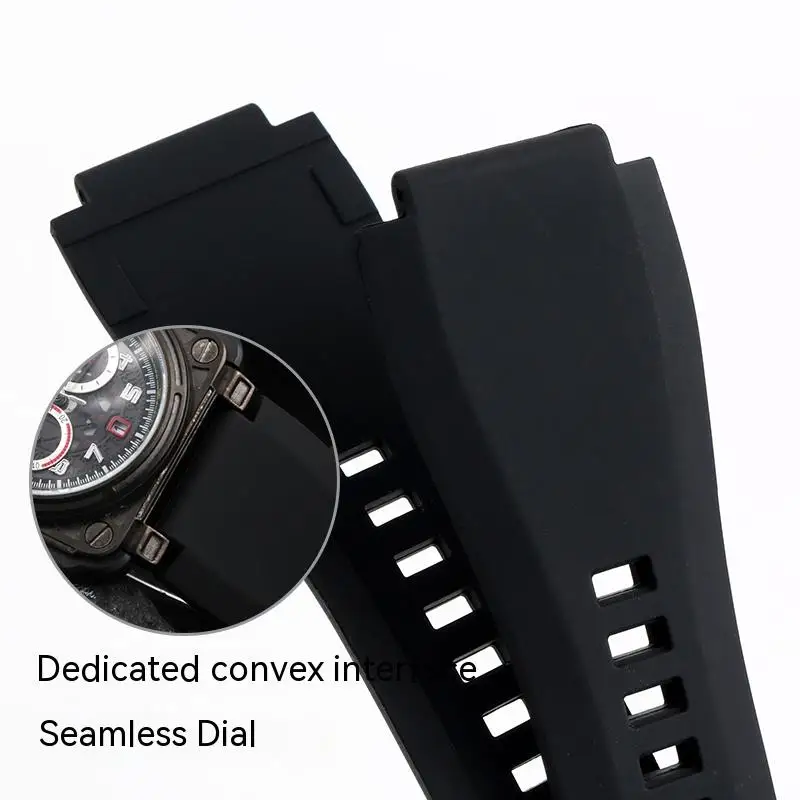 حزام ساعة سيليكون خاص للرجال ، واجهة محدبة ، سوار اسود ، سلسلة بيل وروس انسترومنتس ، BR01 ، BR03A ، 24 مللي متر