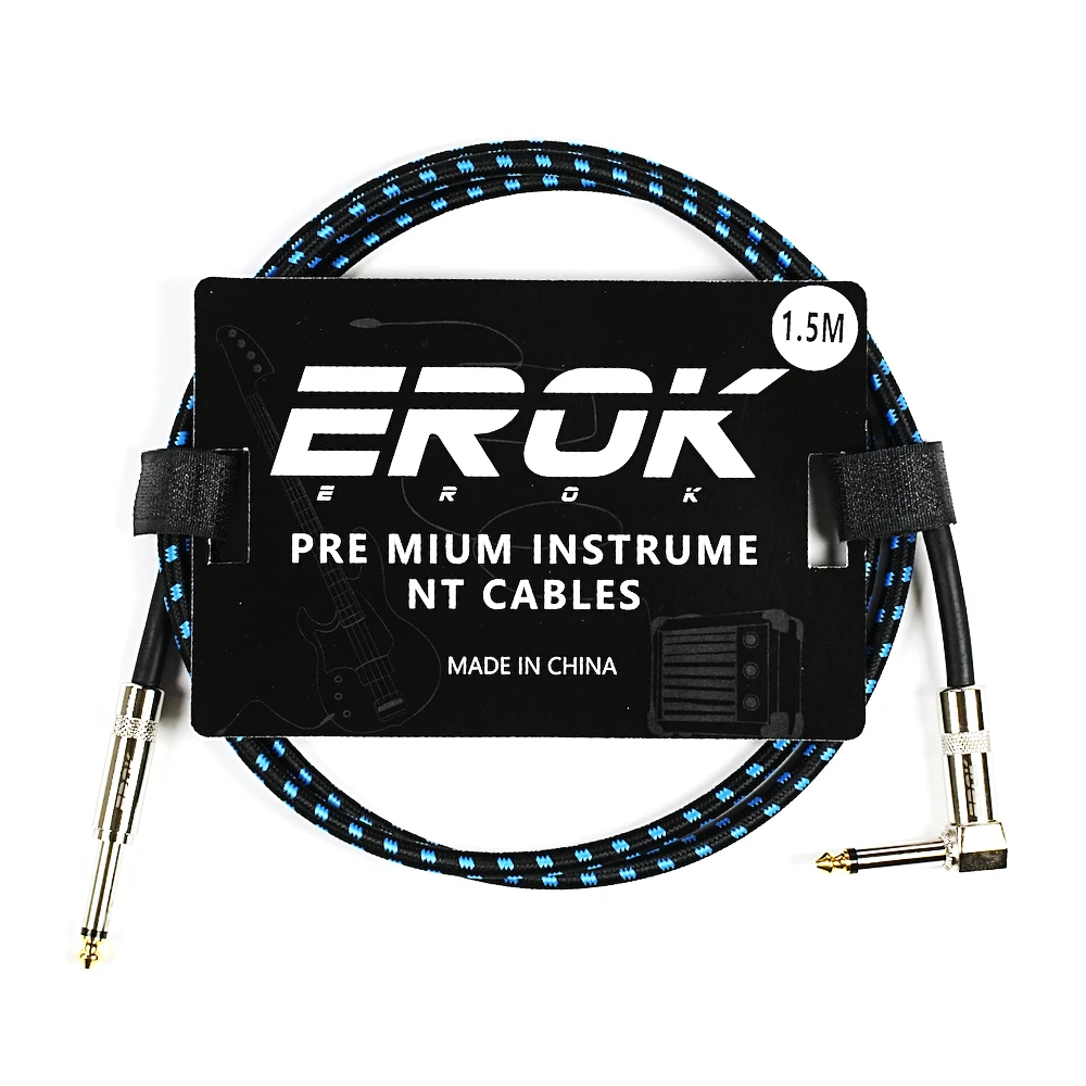 EROK 1.5M Guitar Audio Music Cable Noise Reduction Line 6.35 Male to Male Color Braided Line Connect Pedal Cables Guitar Parts