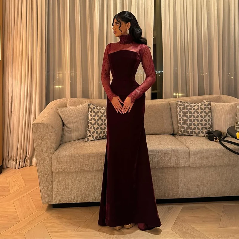 

Thinyfull 2026 Mermaid Prom Evening Dresses Saudi Arabia Long Sleeve Velvet Party Dress Night Cocktail Prom Gowns Customized