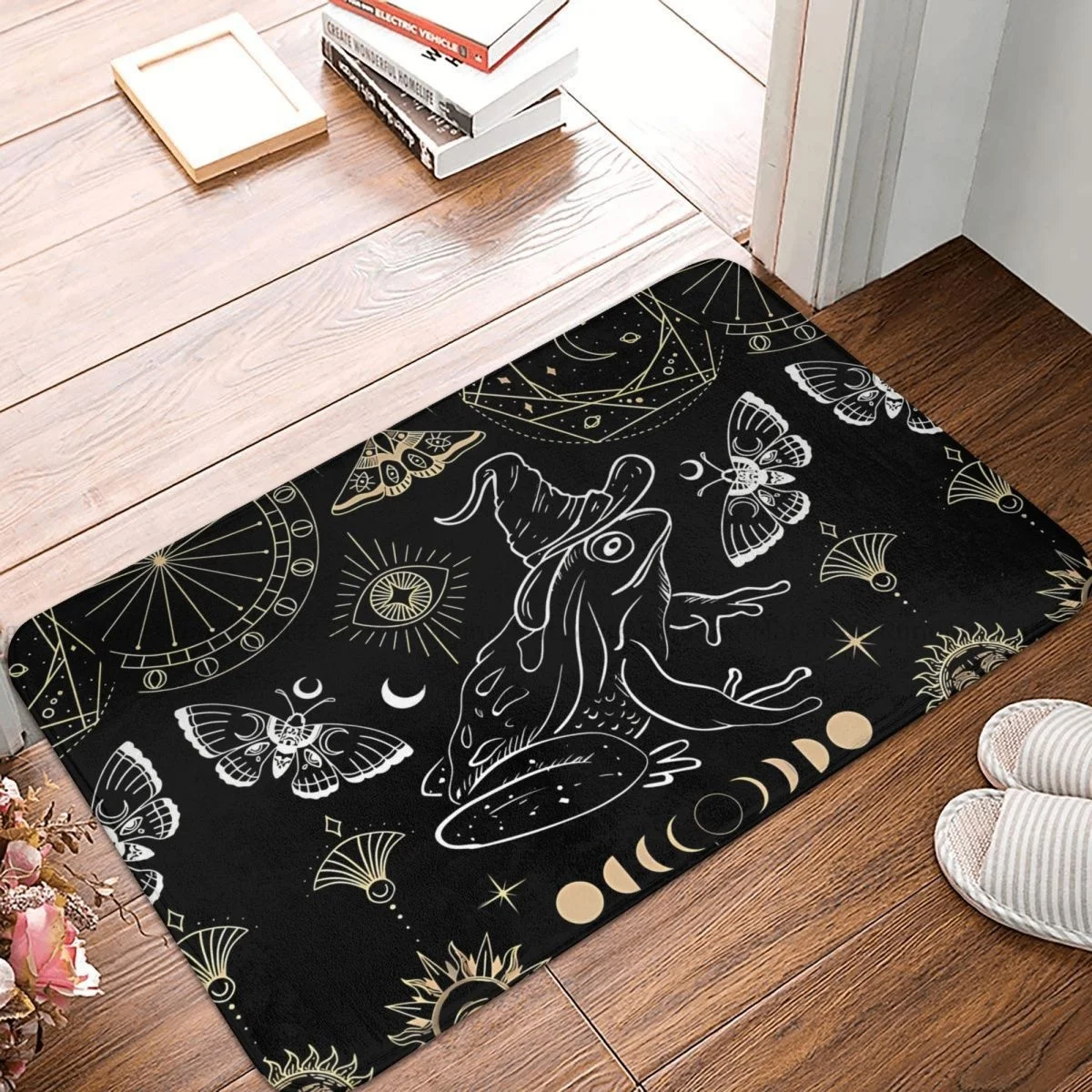 Bathroom Mat Frog Wizard With Hat Moon Phases Dark Doormat Kitchen Carpet Outdoor Rug Home Decor