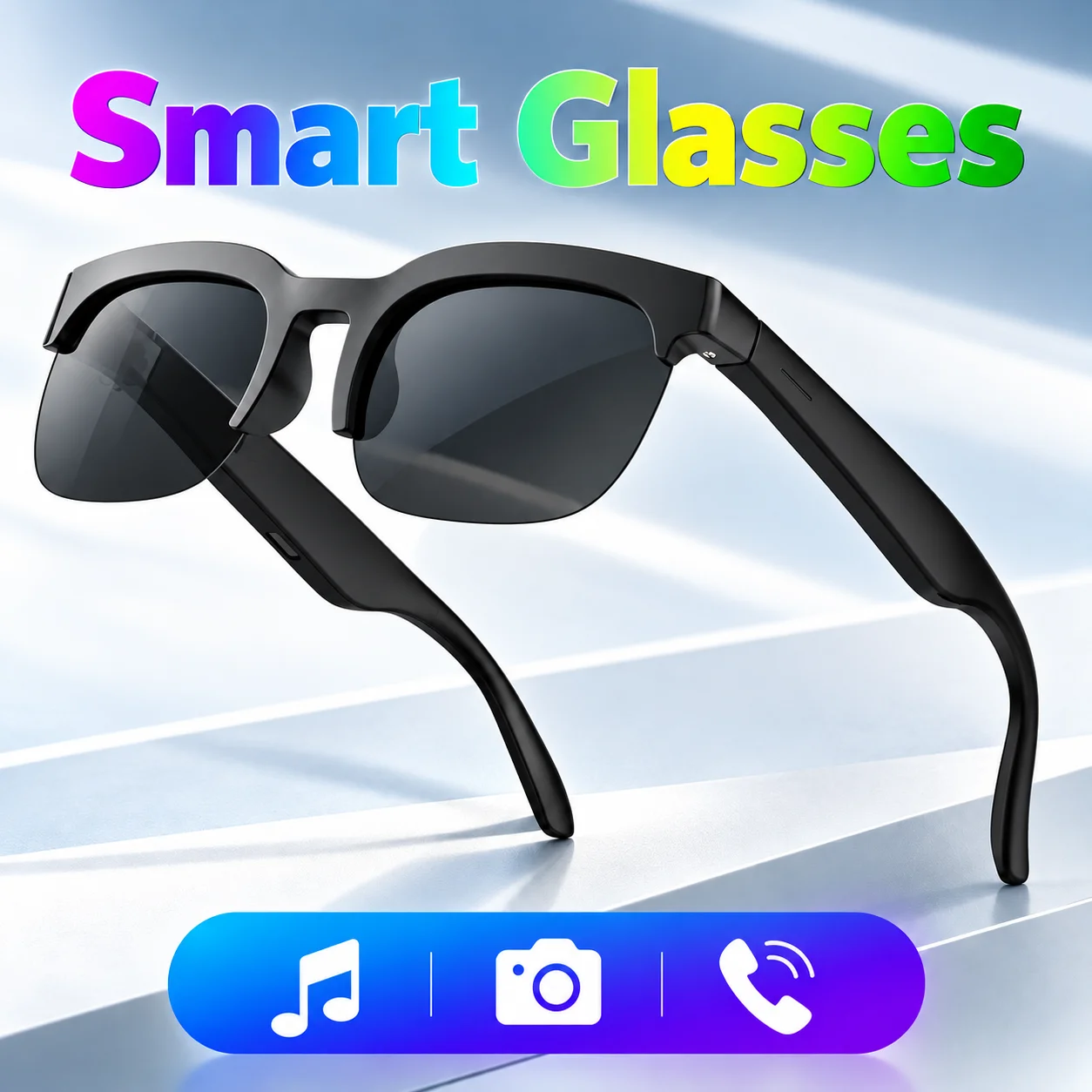 LAXASFIT Smart Glasses Bluetooth Call Open Ear Stereo Music Voice Assistant Remote Camera Blue Light Blocking for Men Women