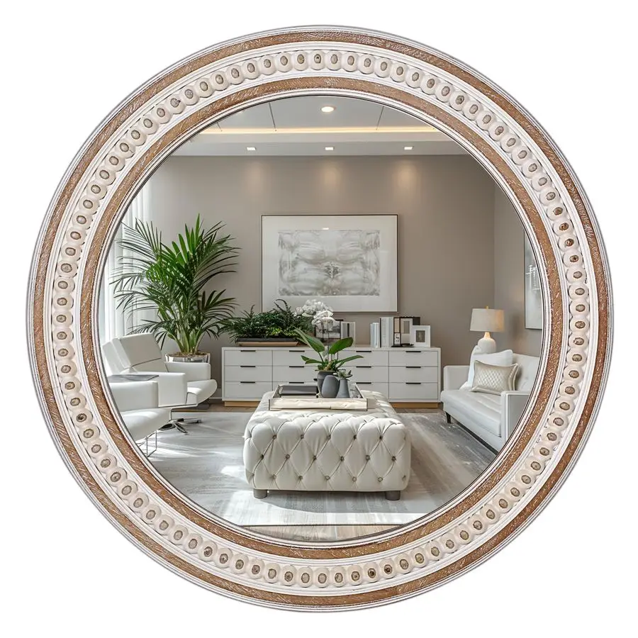 

Inches Rustic Round Wall Mirrors Wooden Farmhouse Circle Mirror for Bathroom, Entryway, Bedroom, Living Room, Entryway Decorativ