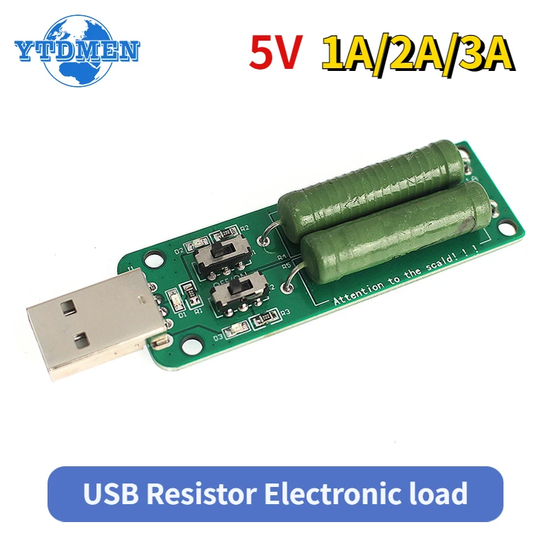 1 szt. Rezystor USB DC obciążenie elektroniczne 2 przełącznik regulowany prąd 5V 1A/2A/3A Tester rezystancji