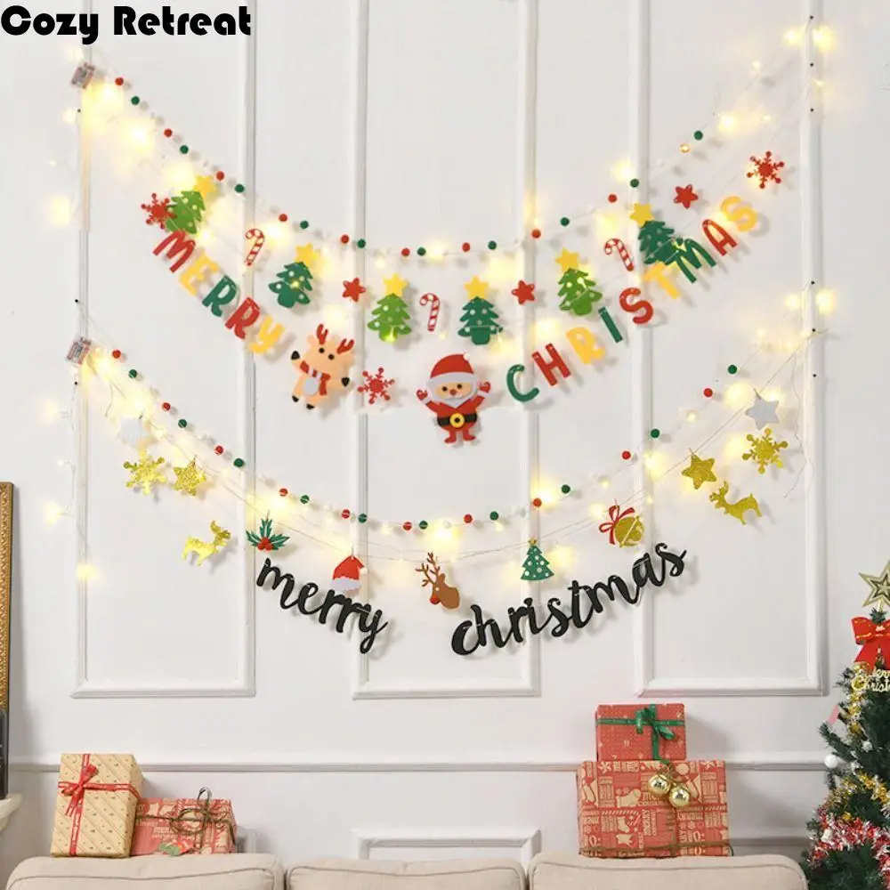 ورأى الصوف أضواء عيد الميلاد الجنية الملونة شعري مثلث العلم عيد الميلاد راية سانتا كلوز داخلي في الهواء الطلق