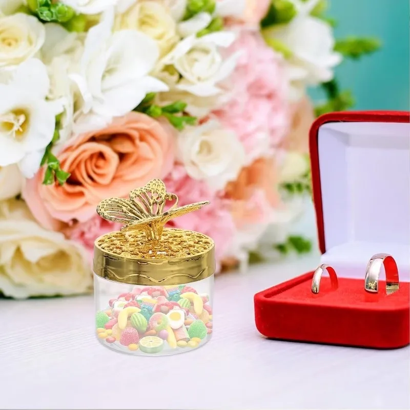 2/5/8Pcs European Style Wedding Candy Box Butterfly Shaped Electroplated Lid Round Transparent Favor Container for Sweets Treats