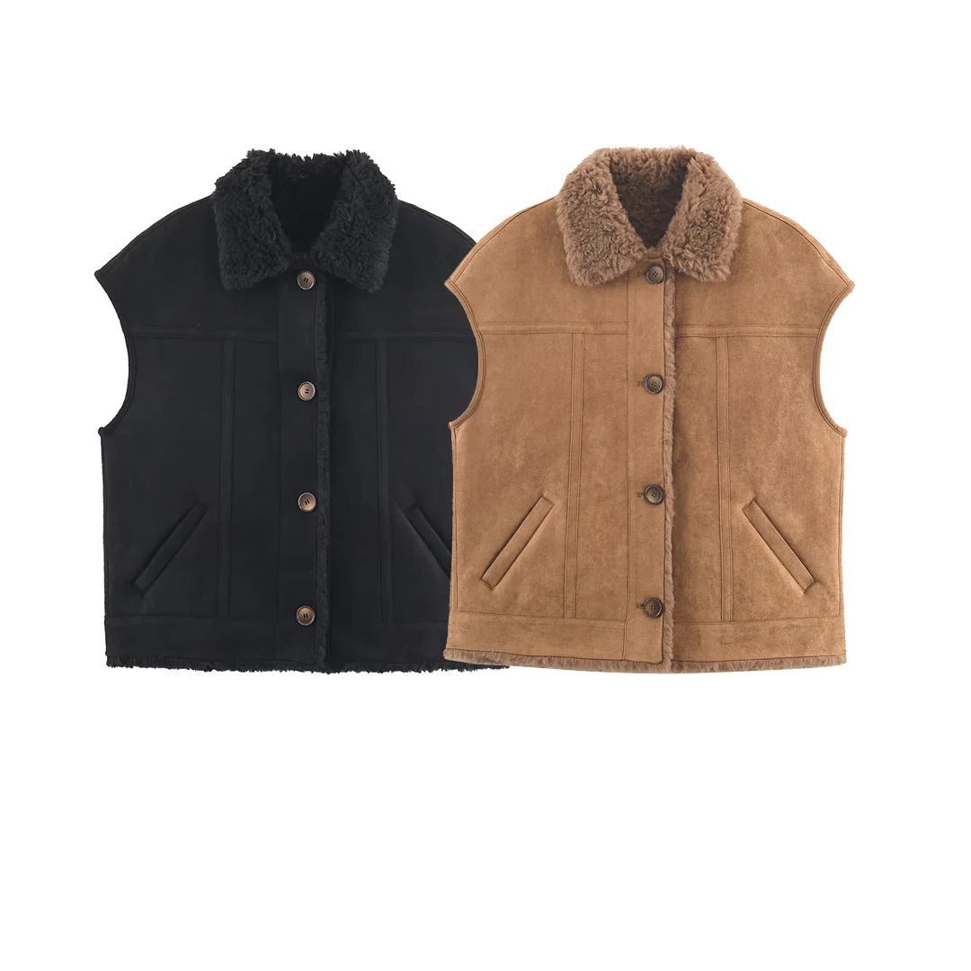 KASLEAD Modna Kamizelka z Kożucha Jagnięcego Damska Uliczna Stylizacja Kołnierz Zapinana na Jeden Guzik Kolor Włókno Poliestrowe Jesień 2025