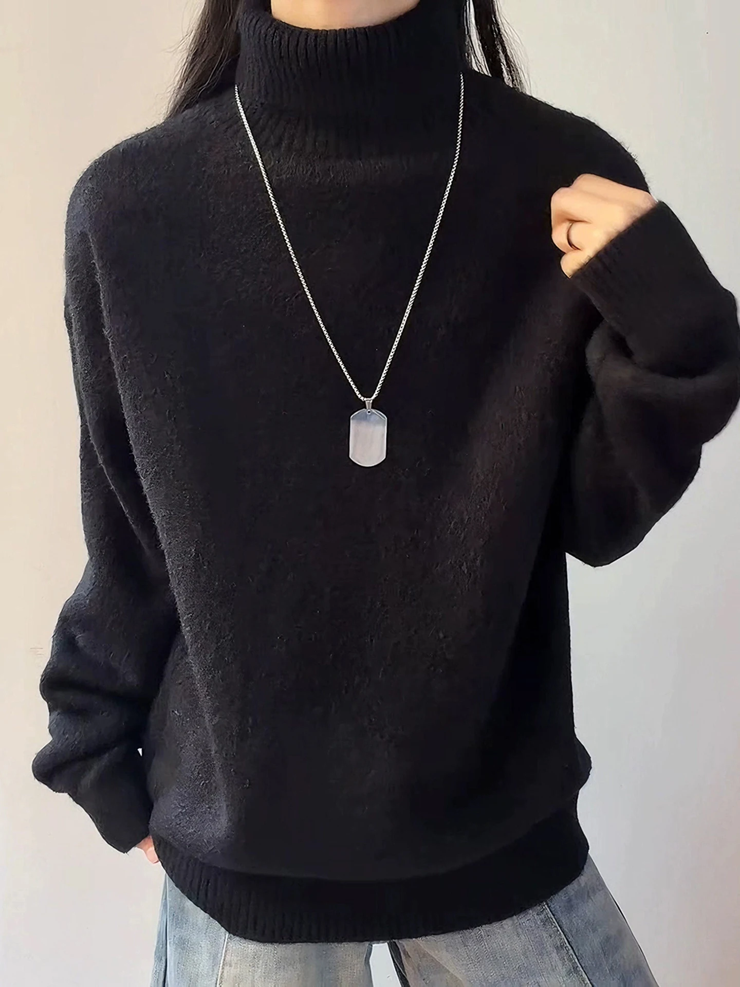 

Мужской теплый трикотажный лонгслив с высоким воротником и начесом, зимний, утепленный, в корейском стиле, базовый слой, топ