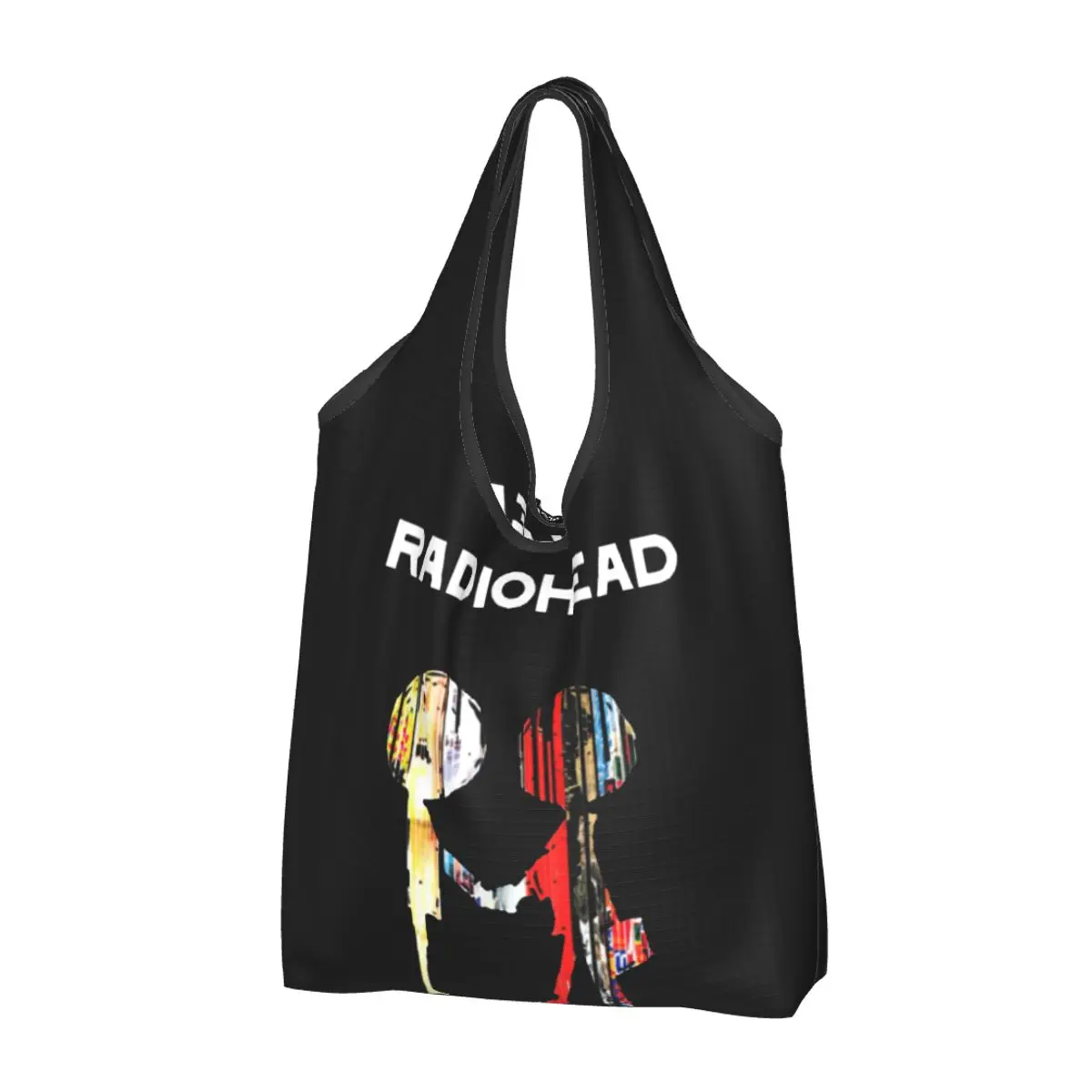 Reusable Radiohead Rock Music Shopping Bags for Groceries Foldable Grocery Bags Washable Large Tote Bags