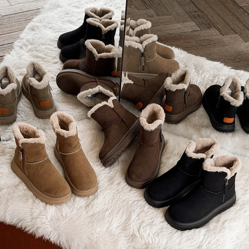 2025 Winter Shoes Women Suede Snow Boots Genuine Leather Warm Plush Cold Winter Flat Ladies Ankle Boots Plus Size 41 D672